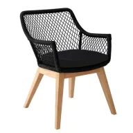   Kerti szék, Garden Chair, fekete/barna, 83 x 60 x 63 cm, teakfa és VIRO Polyfiber, ülőpárnával, időjárásálló, hosszú élettartamú