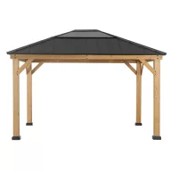   Kerti pavilon, Bruri, antracit, 393 × 335 cm, szúnyogháló- és függönyrögzítő sínrendszerrel, cédrusfa szerkezettel, acél- és polikarbonát tetővel, időjárásálló