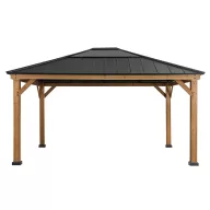   Kerti pavilon, Ernir, antracit, 393 × 452 cm, szúnyogháló- és függönyrögzítő sínrendszerrel, cédrusfa szerkezettel, acél- és polikarbonát tetővel, időjárásálló