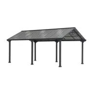   Kerti autóbeálló, Carport, antracit, 610 × 367 cm, porszórt acélszerkezettel, beépített ereszcsatornával, rozsdaálló, időjárásálló kivitelű