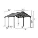 Kerti autóbeálló, Carport, antracit, 610 × 367 cm, porszórt acélszerkezettel, beépített ereszcsatornával, rozsdaálló, időjárásálló kivitelű