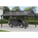Kerti autóbeálló, Carport, antracit, 610 × 367 cm, porszórt acélszerkezettel, beépített ereszcsatornával, rozsdaálló, időjárásálló kivitelű