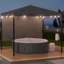 Pergola, Kabru, szürke, 220 × 280 cm, magasság: 258 cm, acél szerkezet, puha lamellatető, oldalsó polccal és privát oldalfallal, időjárásálló