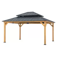   Kerti pavilon, Rimo, antracit, 390 × 450 cm, mennyezeti kampóval, szúnyoghálóval és cipzáras függönnyel, cédrusfa szerkezettel, kétszintes acéltetővel, időjárásálló
