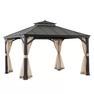   Kerti pavilon, Pasu, antracit, 300 × 300 cm, szúnyogháló- és függönyrögzítő sínrendszerrel, alumínium szerkezettel, kétszintes acéltetővel, időjárásálló