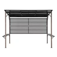   Pergola, Denali, szürke, 282 × 252 cm, magasság: 227 cm, acél szerkezet, polikarbonát tető, fahatású oszlopokkal, időjárásálló