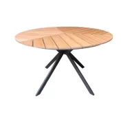   Kerti asztal, Tulum Natural, barna, kerek, átmérő: 120 cm, magasság: 75 cm, alumínium váz, teakfa hatású asztallap, időjárásálló, UV-álló, karbantartásmentes