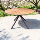 Kerti asztal, Tulum Natural, barna, kerek, átmérő: 120 cm, magasság: 75 cm, alumínium váz, teakfa hatású asztallap, időjárásálló, UV-álló, karbantartásmentes