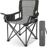   Kempingszék, fekete-szürke, 97 × 94 × 62,5 cm, összecsukható, acél váz, párnázott ülőfelület, magas háttámla, teherbírás: 360 kg