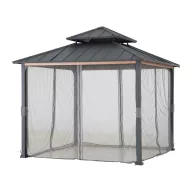   Kerti pavilon oldalfal, Pasu, szürke, 300 × 300 cm, 4 darabos szúnyogháló szett, gyűrűs rögzítőkkel, poliészter, cipzáras, vízálló, UV-álló