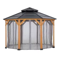   Kerti pavilon oldalfal, Eggi, szürke, 395 × 395 cm, 8 darabos szúnyogháló szett, gyűrűs rögzítőkkel, poliészter, cipzáras, vízálló, UV-álló