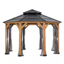 Kerti pavilon oldalfal, Eggi, szürke, 395 × 395 cm, 8 darabos szúnyogháló szett, gyűrűs rögzítőkkel, poliészter, cipzáras, vízálló, UV-álló