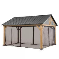   Kerti pavilon oldalfal, Rebra, khaki, 465 × 404 cm, 4 darabos szúnyogháló szett, gyűrűs rögzítőkkel, poliészter, vízálló, UV-álló