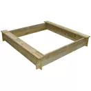 Homokozó, négyszögletes, 120 x 120 x 20 cm, fenyőfából, két ülőfelülettel, KDI mélyimpregnálással, időjárásálló