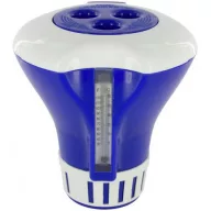   Vegyszeradagoló, Poolx, 17 cm, sötétkék/fehér, úszó kivitel, beépített hőmérővel, állítható adagolás, 100 g-os tablettákhoz, UV-álló műanyag