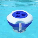Vegyszeradagoló, Poolx, 17 cm, sötétkék/fehér, úszó kivitel, beépített hőmérővel, állítható adagolás, 100 g-os tablettákhoz, UV-álló műanyag