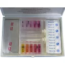 Vízelemző készlet, Poolx, kétcellás teszter, 4 x 20 db tabletta, pH és aktív oxigén méréséhez, tablettás kolorimetria, beépített színskála