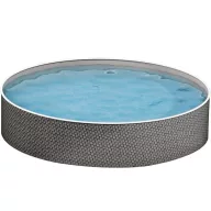  Azuro round Rattan fémpalástos medence, szűrő nélkül, rattan mintás, D460 x 120 cm, szürke