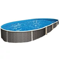   Azuro oval Rattan ovális fémpalástos medence, szűrő nélkül, rattan mintás, D550 x 370 x 120 cm, szürke