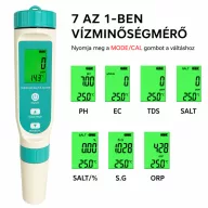   Digitális medence vízelemző, Poolx 7 az 1-ben, fehér, pH mérés, ORP, TDS mérés, sótartalom, EC, S.G és hőmérséklet mérés