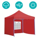 Összecsukható kerti pavilon, 2,9 × 2,9 m, piros színben, oldalfalakkal és hordtáskával, fém vázzal, PVC és oxford anyagból, 3,2 m teljes magassággal, stabil és könnyen felállítható szerkezettel, kültéri használatra