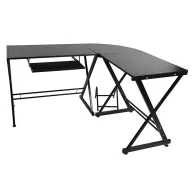   Sarok íróasztal, 93×76×73 cm, fekete, fém és fa anyagból, görgős billentyűzettartóval