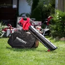 Akkumulátoros lombfúvó-szívó, Worcraft CLBV-S40Li ShareSYS, piros/fekete, 2 x 20 V Li-Ion, légsebesség: 230 km/h, légszállítás: 8 m3/perc, 45 l gyűjtőzsák, akkumulátorral és töltővel