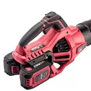 Akkumulátoros lombfúvó, Worcraft CLB-S40LiBA ShareSYS, piros/fekete, 4 Ah 20 V Li-Ion, légsebesség: 220 km/h, légszállítás: 14,1 m3/perc, fúvókával, akkumulátorral és töltővel