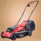 Akkumulátoros fűnyíró, Worcraft CLM-S20LiB ShareSYS, fekete/piros, vágásszélesség: 32 cm, 20 V Li-Ion, 6,0 Ah, 3500 fordulat/perc, 30 l gyűjtőkosár, akkumulátorral és töltővel