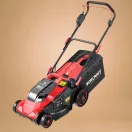 Akkumulátoros fűnyíró, Worcraft CLM-S40LiBL ShareSYS, fekete/piros, vágásszélesség: 43 cm, 2 x 20 V Li-Ion, 2 x 4,0 Ah, 45 l gyűjtőkosár, akkumulátorral és töltővel