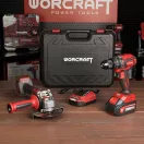 Akkumulátoros szerszámgépkészlet, Worcraft COMB001, CHD-S20LiBA csavarbehajtó és CAG-S20LiBE-125 sarokcsiszoló + 1 x 4,0 Ah akkumulátor + töltő, hordtáska