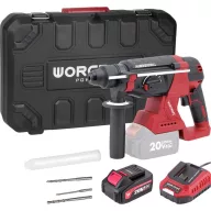   Akkumulátoros kombikalapács, Worcraft CRH-S20LiBCM, piros/fekete, 20 V Li-Ion ShareSYS, 5000 ütés/perc, 3 J, SDS+ tokmány, fúrás, ütvefúrás, vésés, akkumulátorral és töltővel