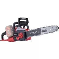   Akkumulátoros láncfűrész, Worcraft CGC-S40LiBA ShareSYS, piros/fekete, 2 × 2-4 Ah 20 V Li-Ion, vezetősín: 40 cm, 15 m/s láncsebesség, 250 ml olajtartály, akkumulátor és töltő nélkül
