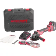   Akkumulátoros sarokcsiszoló, Worcraft CAG-S20LiBH ShareSYS, piros/fekete, 115 mm, 20 V Li-Ion, 8500 fordulat/perc, gyorskioldó, akkumulátorral és töltővel, kofferben