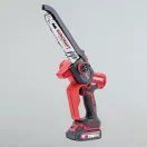 Akkumulátoros láncfűrész, Worcraft CHS-S20LiBDM ShareSYS, piros/fekete, mini, 2 Ah 20 V Li-Ion, vezetősín: 20 cm, 7,8 m/s láncsebesség, 50 ml olajtartály, akkumulátorral, töltővel, láncolajjal, kofferben