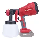Festékszóró pisztoly, Worcraft CSG-S20LiA ShareSYS, piros/fekete, alsó tartályos, 1000 ml, akkumulátoros, 20 V Li-Ion, 1,8–2,6 mm fúvóka, akkumulátor és töltő nélkül