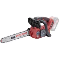   Akkumulátoros láncfűrész, Worcraft CGC-S20LiBAM, piros/fekete, 4 Ah 20V Li-Ion, 13 m/s láncsebesség, 75 ml olajtartály, akkumulátorral, töltővel, láncolajjal, kofferben