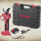 Akkumulátoros metszőolló, Worcraft CSC-S20LiBA ShareSYS, piros/fekete, 2 Ah 20 V Li-Ion, maximum 30 mm vastagság, LCD kijelző, akkumulátorral és töltővel, hordtáskában