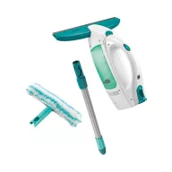   Ablaktörlő készlet, Leifheit 51003, 28 cm lehúzó, 43 cm Click rúd, fehér-türkiz, akkumulátoros, elektromos vízszívó, mikroszálas ablakmoppal