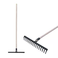   Kerti gereblye, Strend Pro Garden, fekete, 16 fogú, acél fej, fa nyél, 160 cm nyél