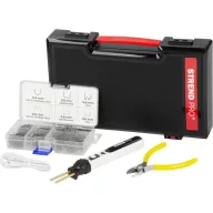   Akkumulátoros műanyaghegesztő készlet, Strend Pro, fehér/fekete, 2000 mAh, USB-C töltés, 0,6 mm és 0,8 mm kapocsvastagság, forrasztóheggyel, hordtáskában