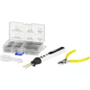 Akkumulátoros műanyaghegesztő készlet, Strend Pro, fehér/fekete, 2000 mAh, USB-C töltés, 0,6 mm és 0,8 mm kapocsvastagság, forrasztóheggyel, hordtáskában