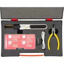 Akkumulátoros műanyaghegesztő készlet, Strend Pro, fehér/fekete, 2000 mAh, USB-C töltés, 0,6 mm és 0,8 mm kapocsvastagság, forrasztóheggyel, hordtáskában