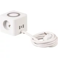   USB-s hosszabbítós elosztó, Strend Pro, 1,4 m, fehér, 3 aljzat, USB-C, 2 x USB-A 5 V, vezeték nélküli töltés, kocka
