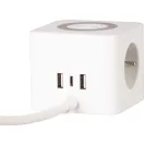 USB-s hosszabbítós elosztó, Strend Pro, 1,4 m, fehér, 3 aljzat, USB-C, 2 x USB-A 5 V, vezeték nélküli töltés, kocka