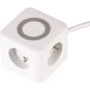 USB-s hosszabbítós elosztó, Strend Pro, 1,4 m, fehér, 3 aljzat, USB-C, 2 x USB-A 5 V, vezeték nélküli töltés, kocka