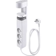   USB-s hosszabbítós elosztó, Strend Pro, 1,4 m, fehér, 6 az 1-ben, 3 aljzat, 2 × USB-A, 1 × USB-C, asztalra rögzíthető