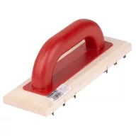   Kaparó, Strend Pro, piros nyél, 26 x 8,5 cm, fa alap, acél reszelő, műanyag fogantyú, pórusbetonhoz