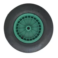   Talicska és kézikocsi kerék, Strend Pro Garden Greenlawn, fekete/zöld, 38 cm átmérő, 9 cm szélesség, tengelyfurat: 20 mm, műanyag tűcsapágy, PE és fém tárcsa