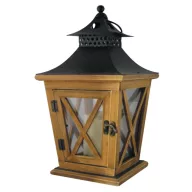   Lámpás, MagicHome LW8680, 19 x 19 x 36 cm, barna, LED, 3 x AA elemekkel, fa, beltéri, vintage stílusú, gyertyával (TC2170322)